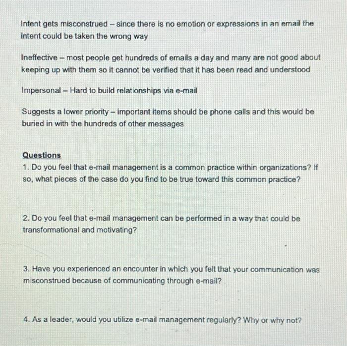 a thumbs up! Email has been a huge technological innovation in management.