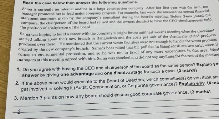 Read the case below then answer the following questions. Sama is