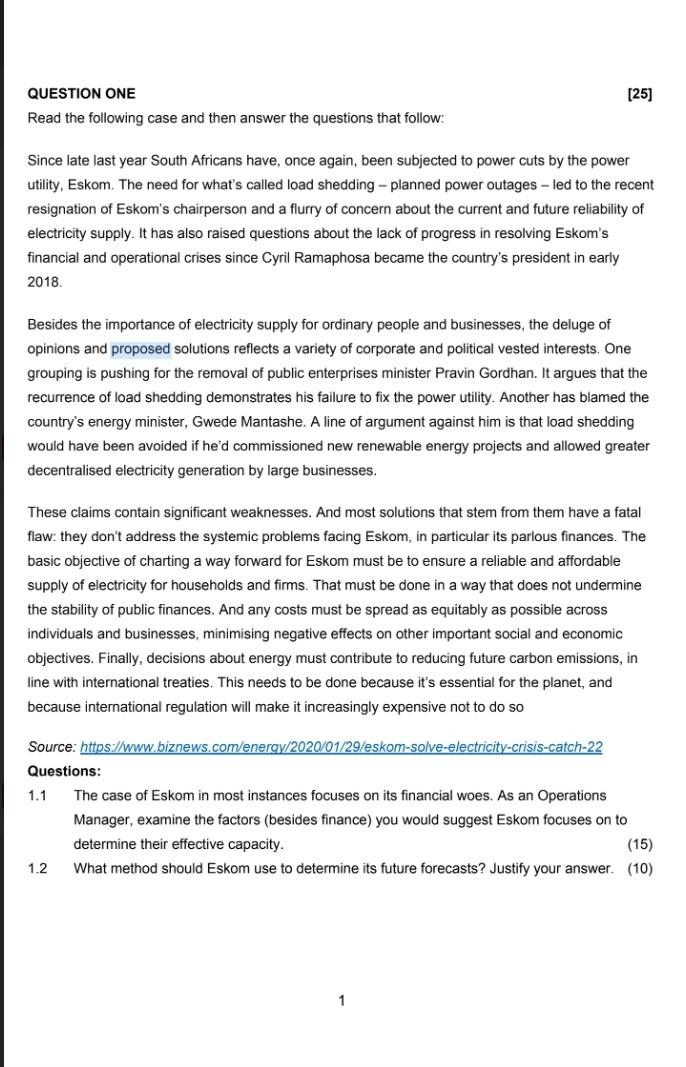  QUESTION ONE [25] Read the following case and then answer the