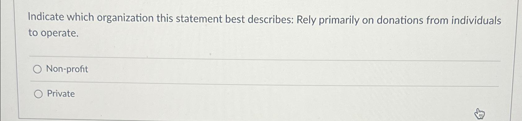  Indicate which organization this statement best describes: Rely primarily on donations