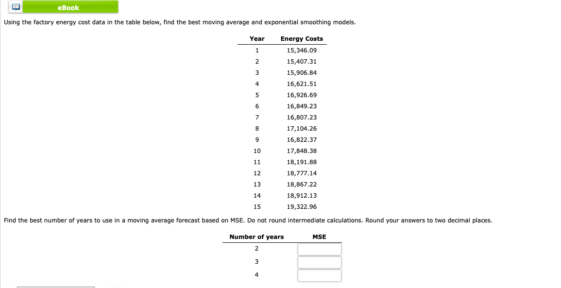 Using the factory energy cost data in the table below, find