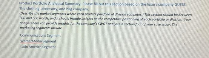 company Product Portfolio Revenues, Market Growth Rate, and Market Share: Please fill