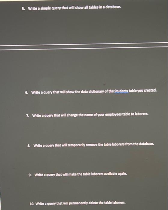 Create the objects listed in the questions below. If you run into