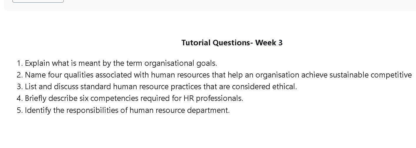 Tutorial Questions- Week 3 1. Explain what is meant by the