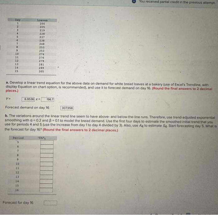  a. Develop a linear trend equation for the above data on