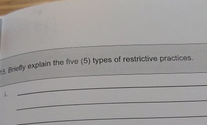  Briefly explain the five (5) types of restrictive practices. 