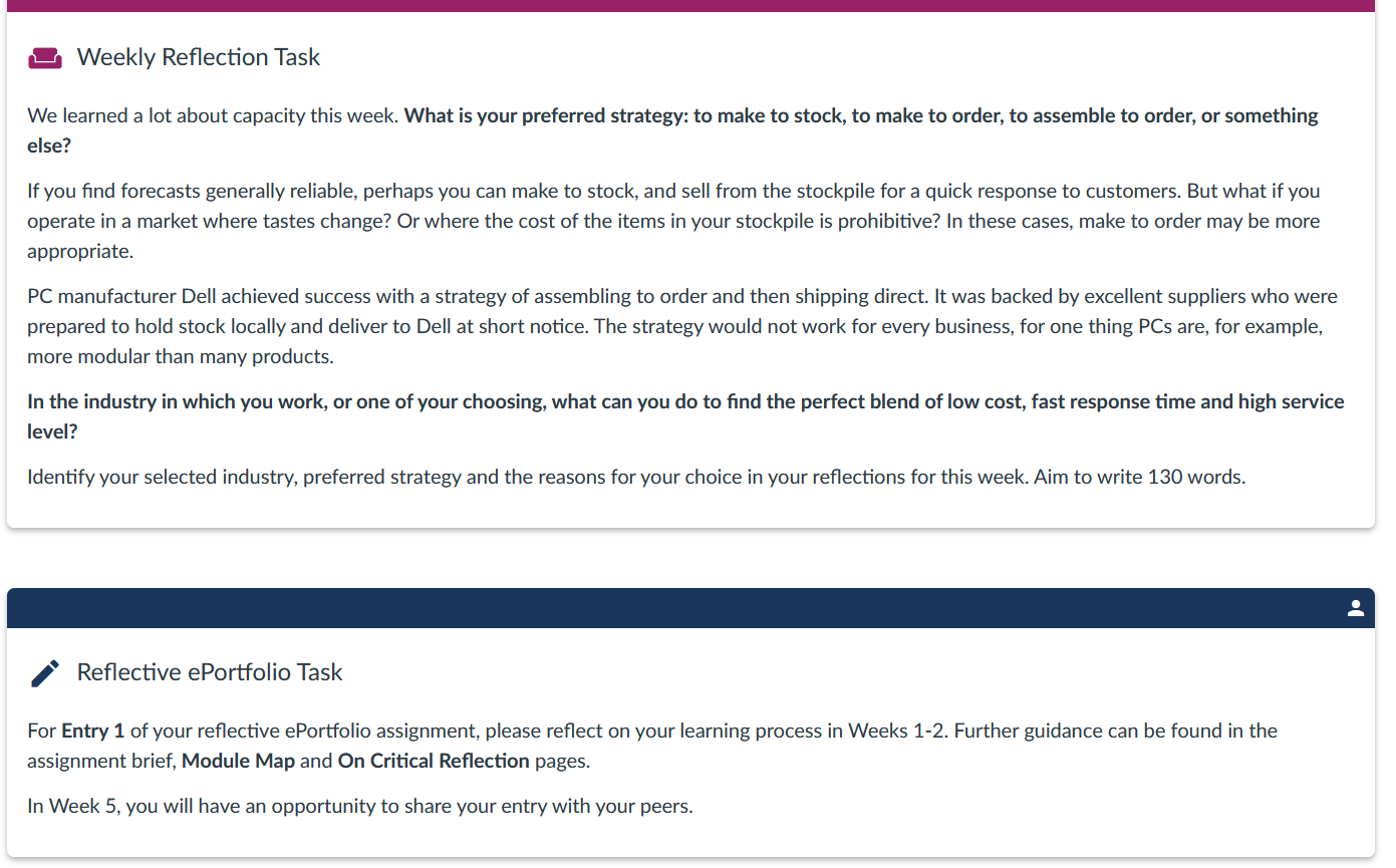 Weekly Reflection Task We learned a lot about capacity this week.