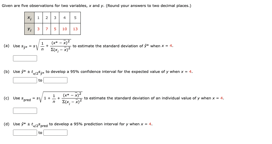 14a Given are five observations for two variables, x and y. (Round
