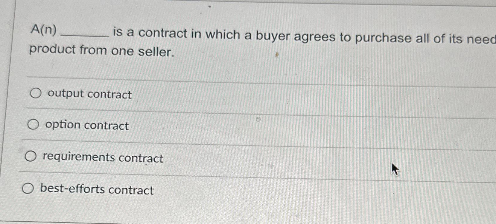  A(n) is a contract in which a buyer agrees to purchase