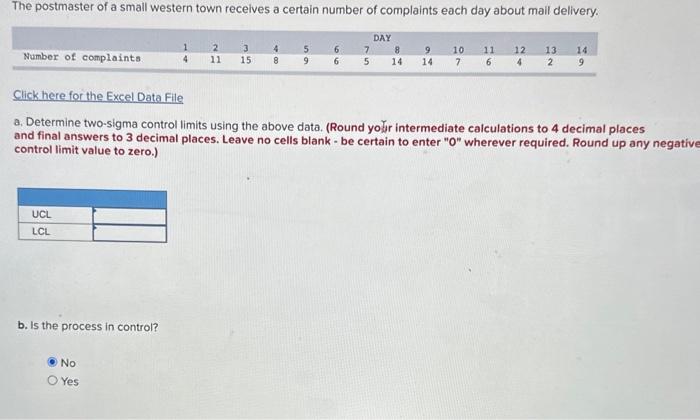  Click here for the Excel Data File a. Determine two-sigma control