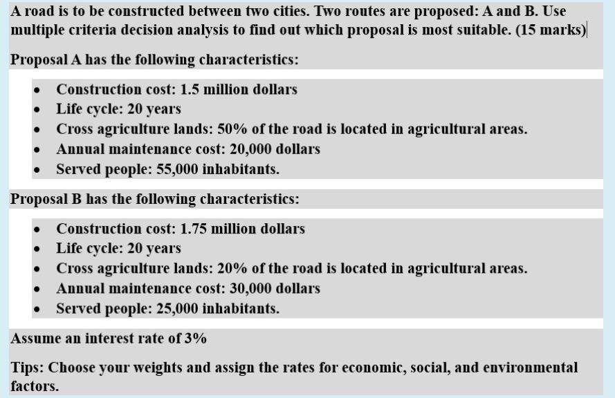  A road is to be constructed between two cities. Two routes