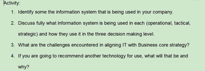Kindly answer this ASAP! Activity: 1. Identify some the information system that
