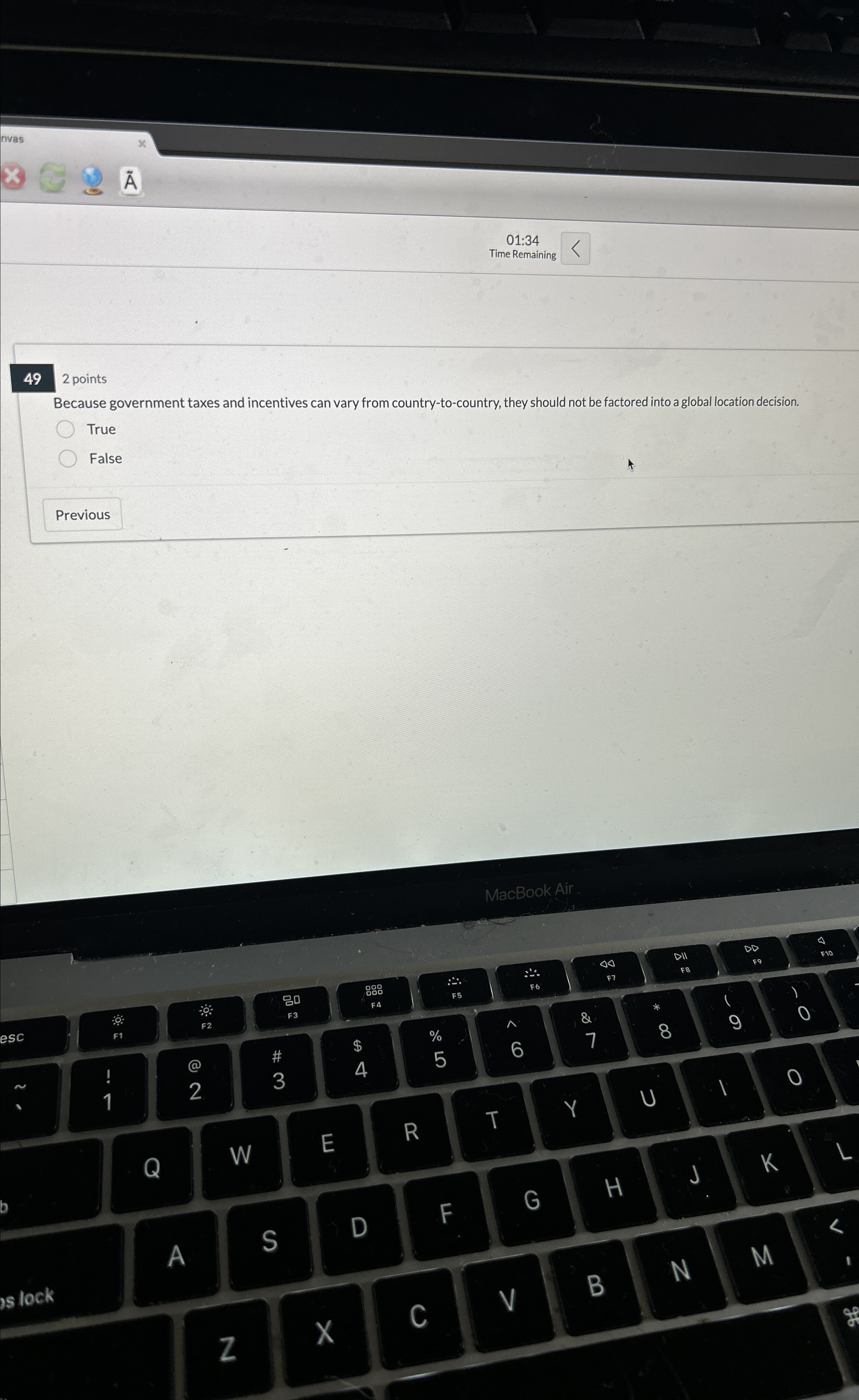  01:34 Time Remaining 49 2 points Because government taxes and incentives