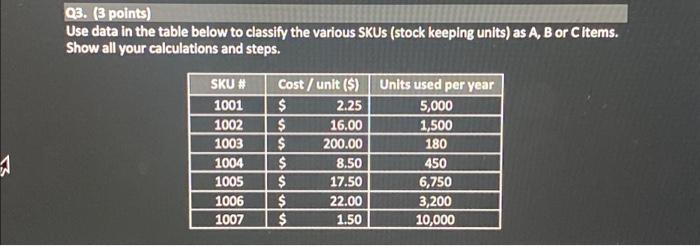  Q3. (3 points) Use data in the table below to classify