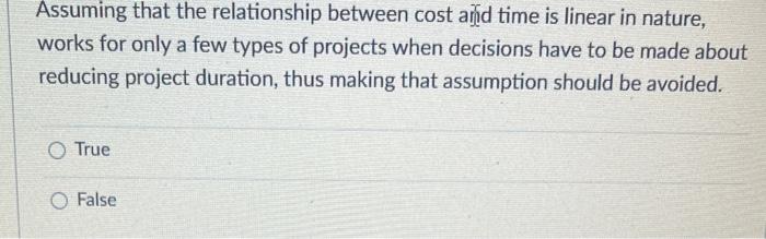  Assuming that the relationship between cost ad time is linear in
