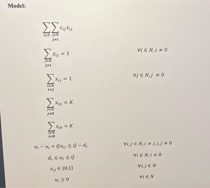 the following VRP model. Download from Yulearn data file* named "Midterm.xls" that