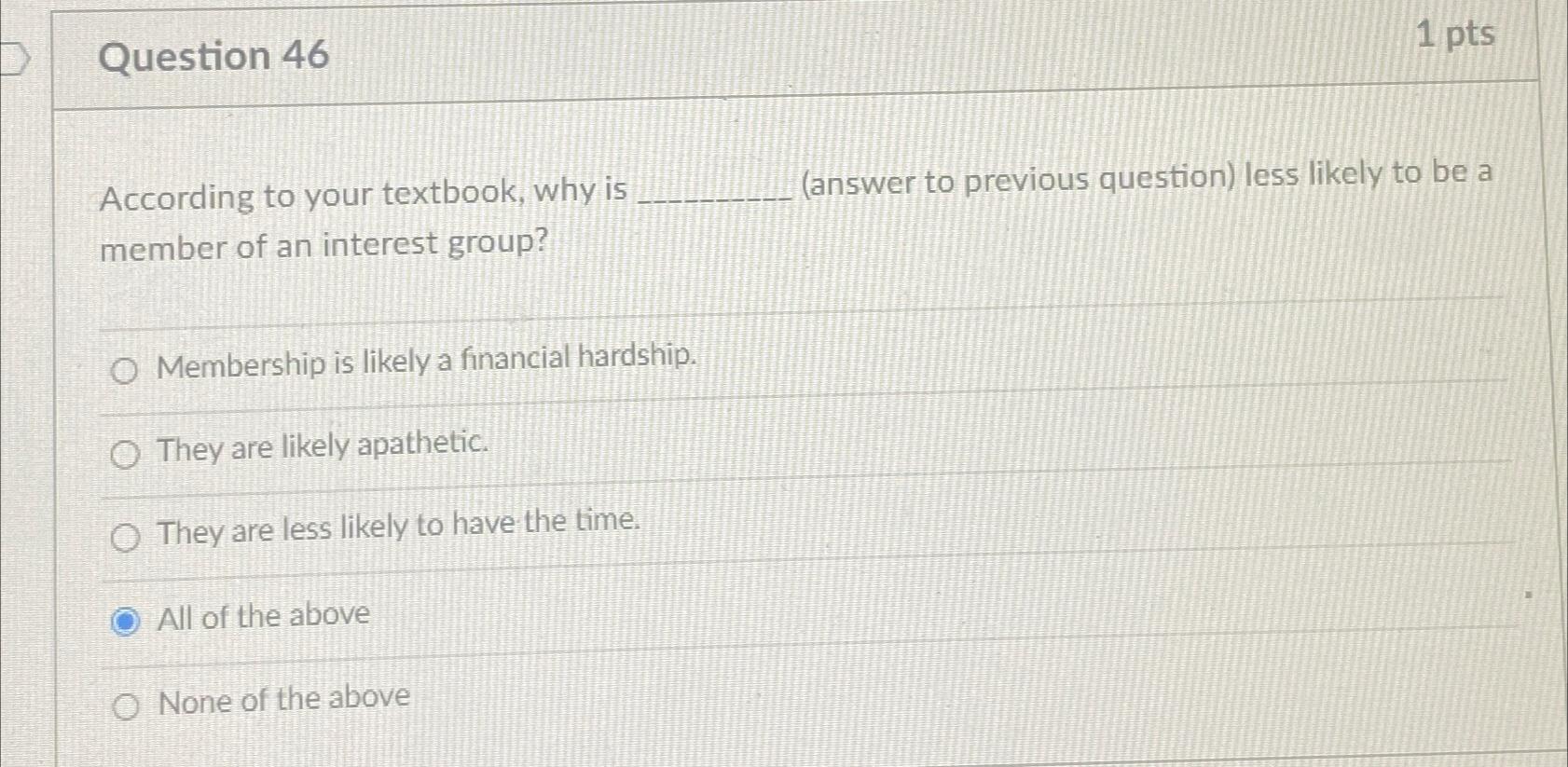  Question 46 1 pts According to your textbook, why is (answer