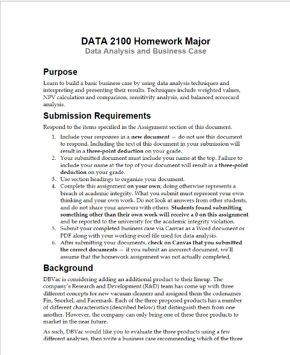 Executive Summary (write this last!) 5 points a. Write a half-page summary