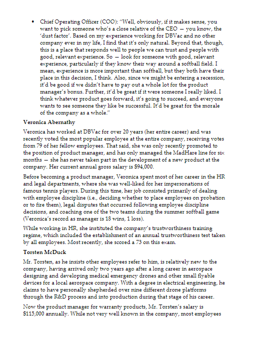 recommendation (which product should they bring to market? which product manager should