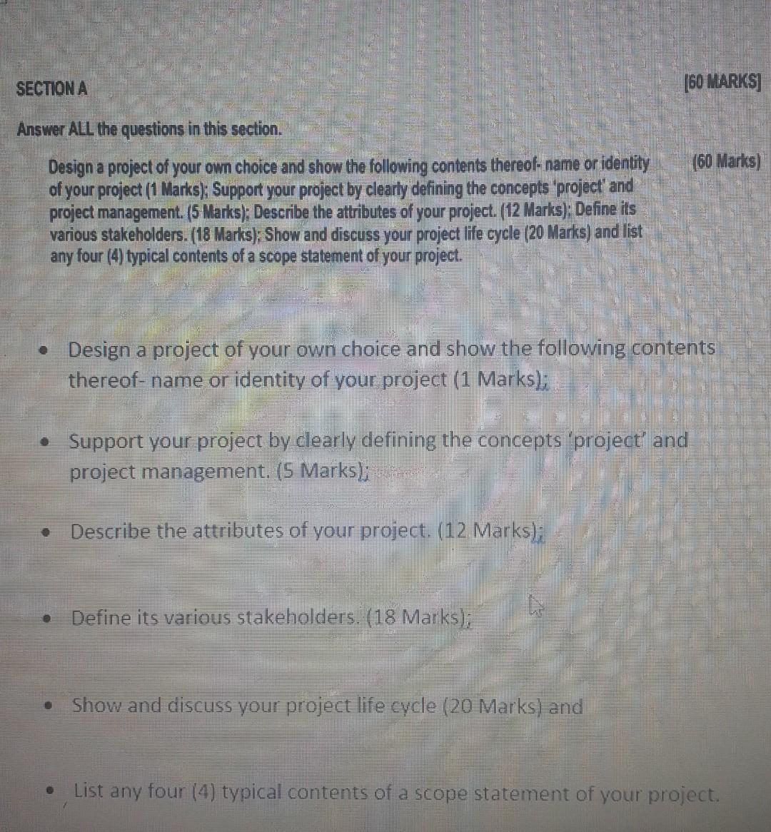 SECTIONA [60 MARK Answer AlL the questions in this section. Design