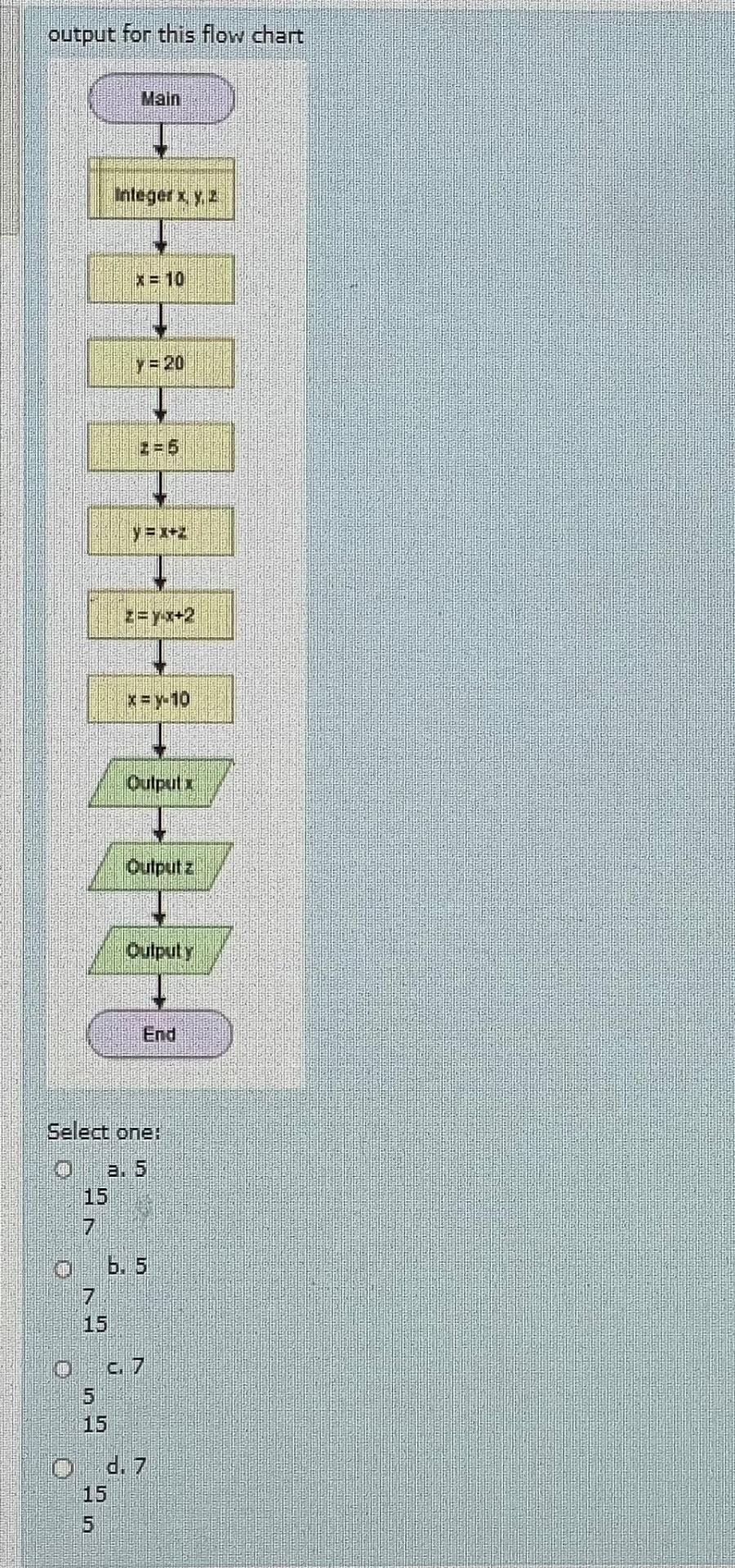  output for this flow chart Select oner a.5 15 7 b.5