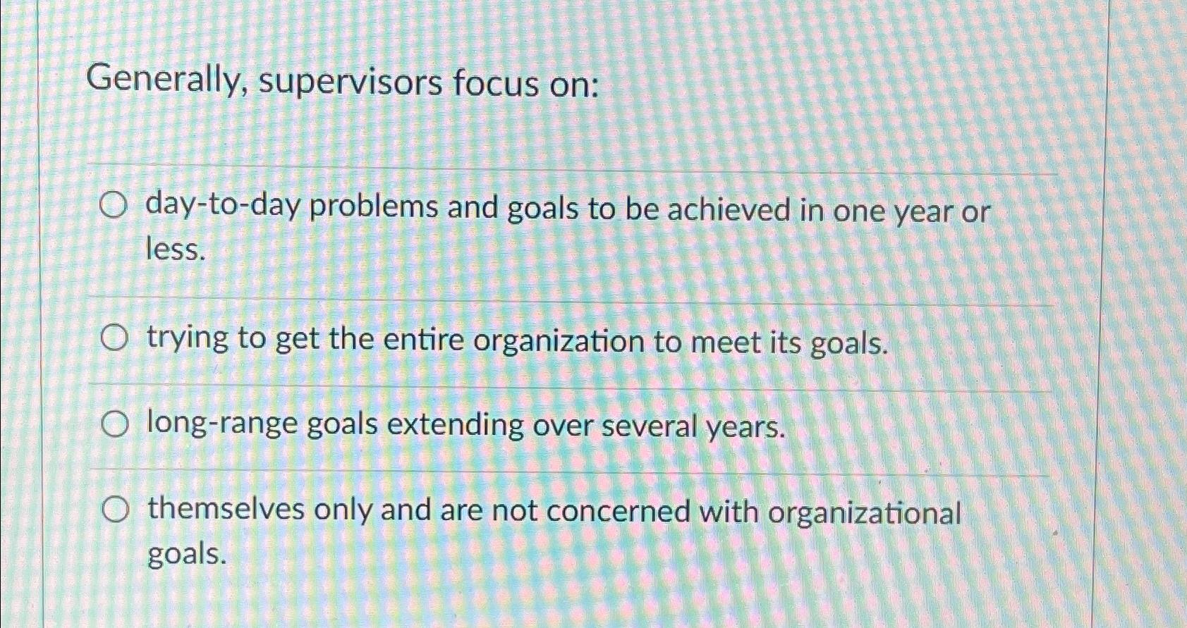  Generally, supervisors focus on: day-to-day problems and goals to be achieved
