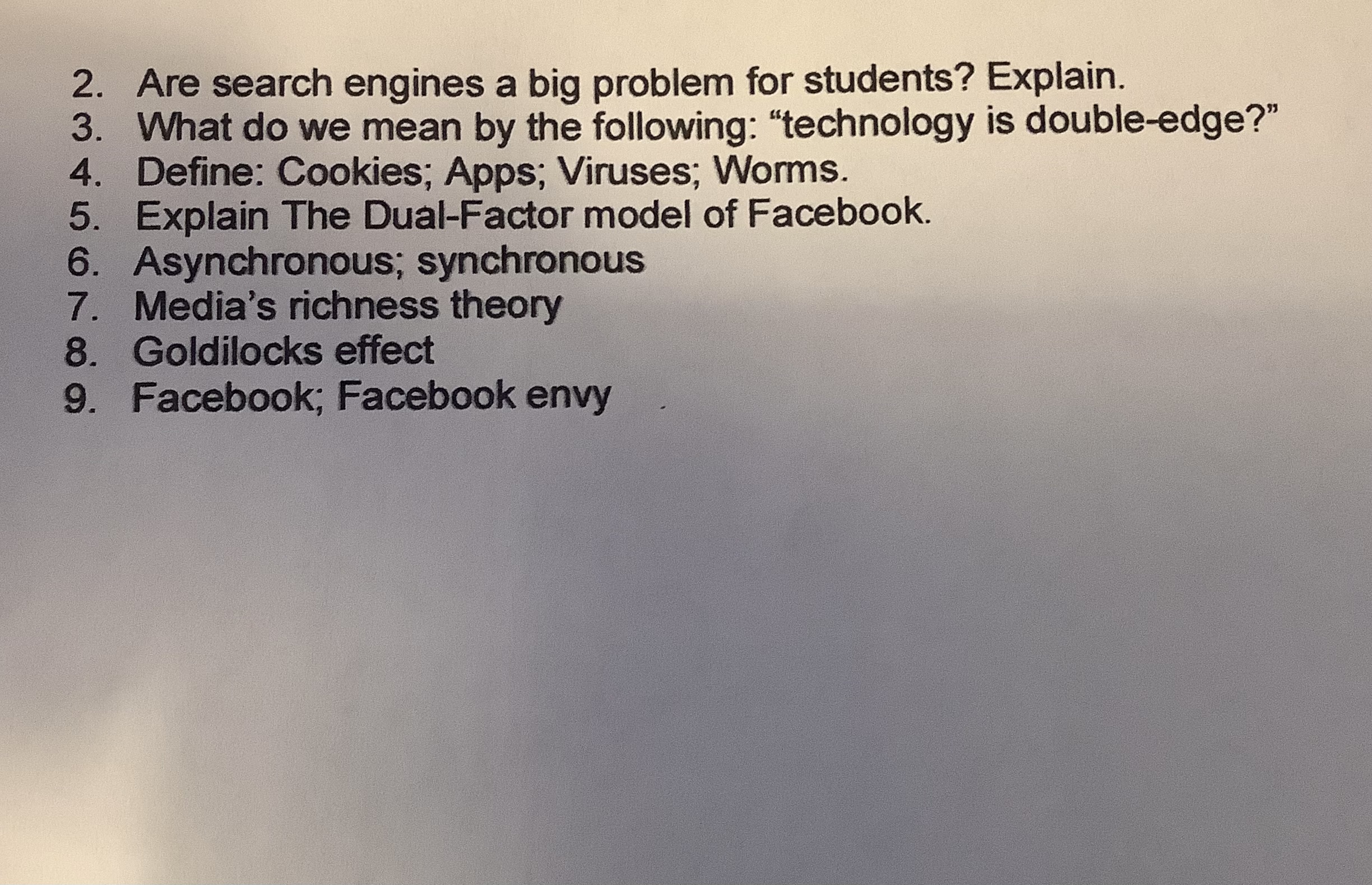  2. Are search engines a big problem for students? Explain. 3.