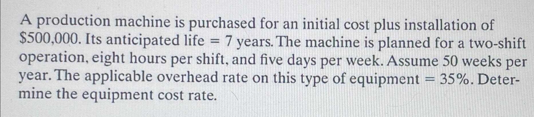  A production machine is purchased for an initial cost plus installation
