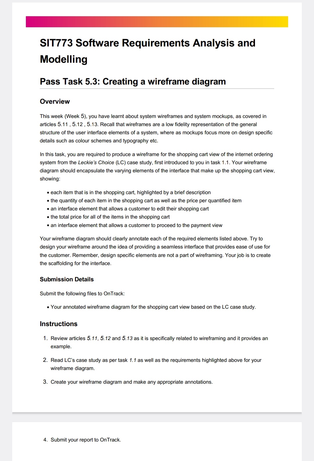 SIT773 Software Requirements Analysis and Modelling Pass Task 5.3: Creating a