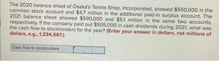 The 2020 balance sheet of Osaka's Tennis Shop, Incorporated, showed long-term debt