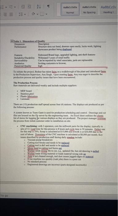 aspects of Lean Six including the dimensions of quality, developing an in-process