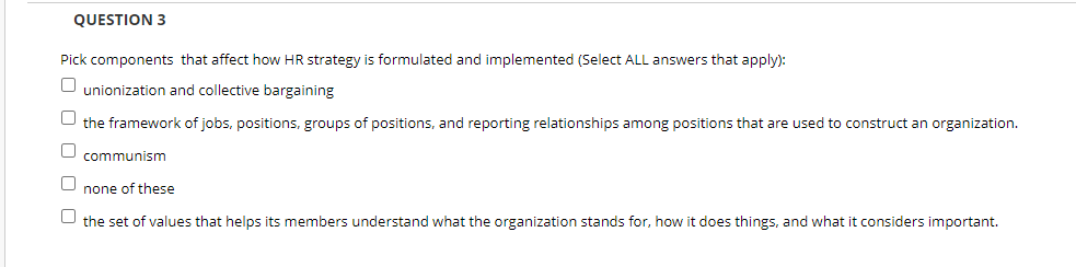 Pick components that affect how HR strategy is formulated and implemented