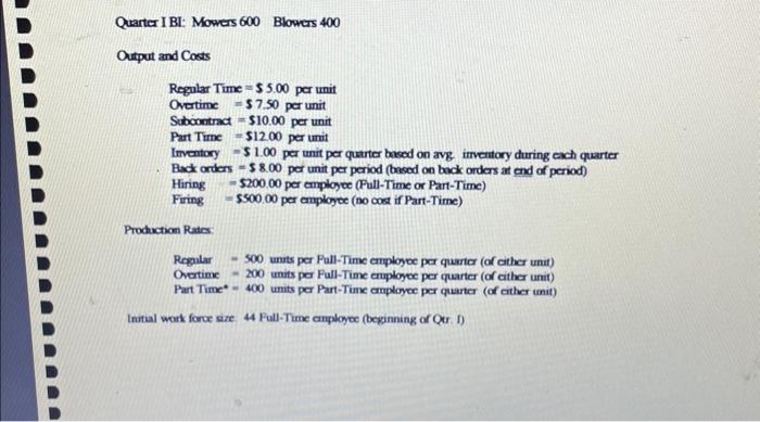 Inc. assembles lawn mowers and snow blowers from subassemblies and conponent perts