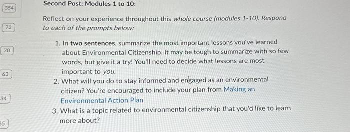  Reflect on your experience throughout this whole course (modules 1-10). Respona