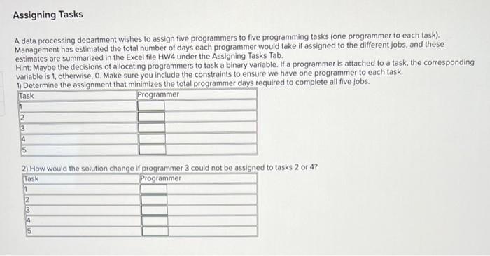  A data processing department wishes to assign five programmers to five