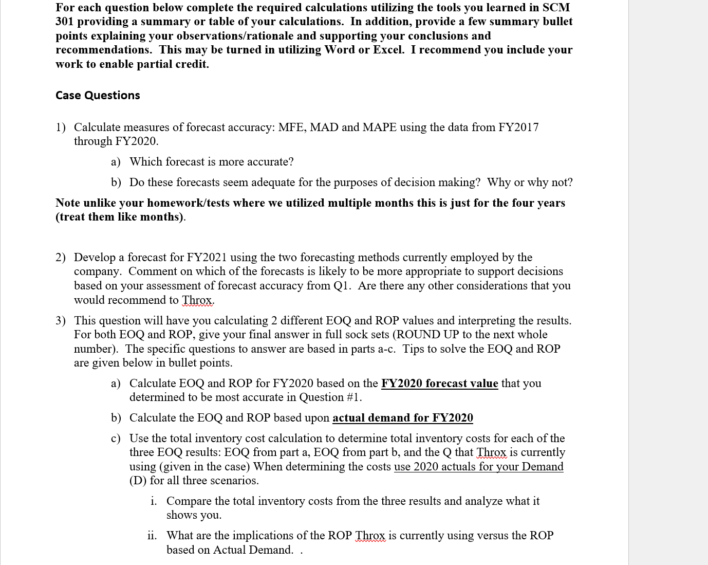 chain management performance. The questions that you are required to answer are