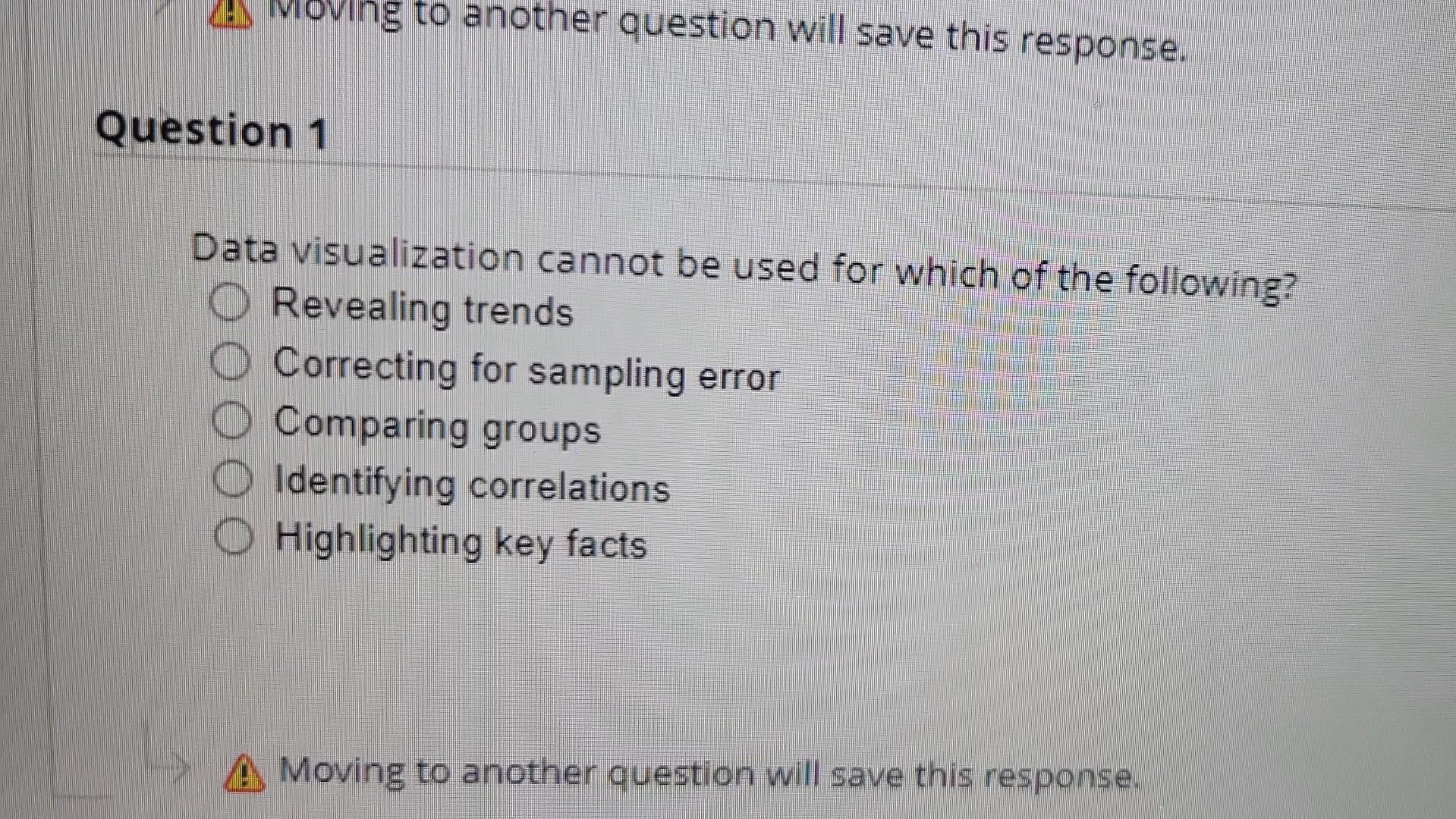 Data visualization cannot be used for which of the following? Revealing
