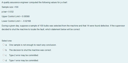  A quality assurance engineer computed the following values for p-chart Sample