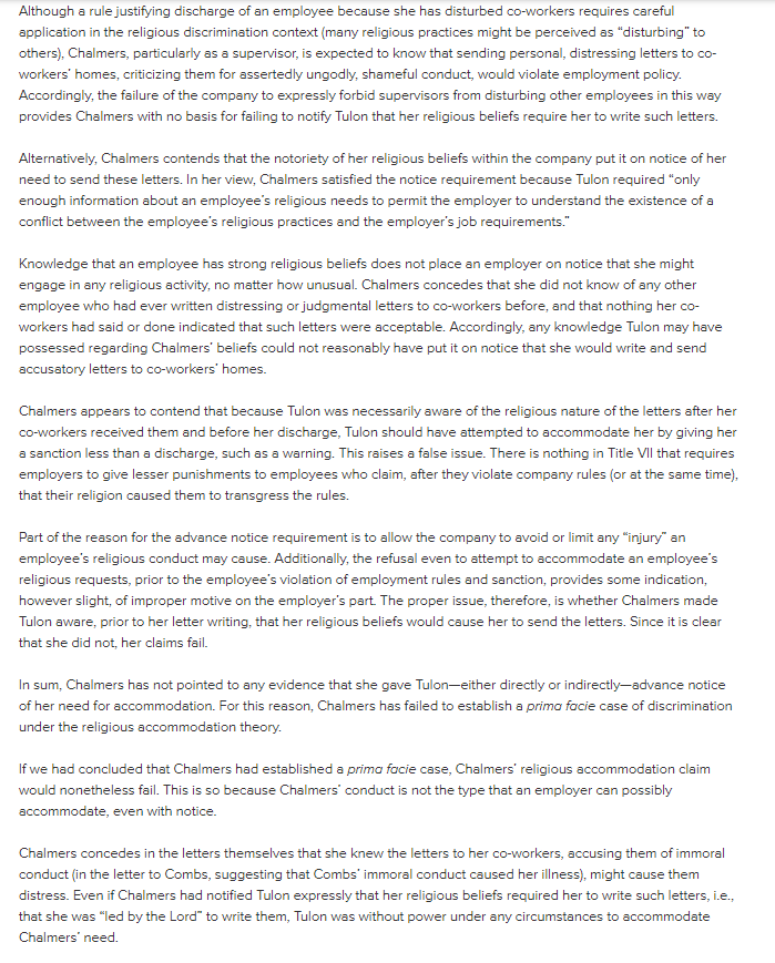 what she intended to do? Chalmers v. Tulon Company of Richmond 101