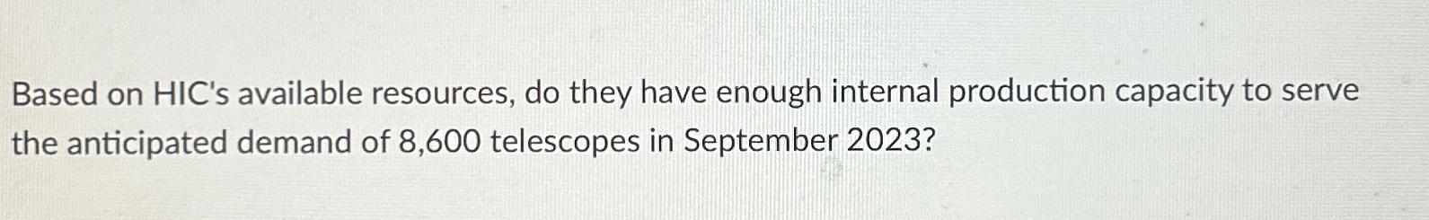  Based on HIC's available resources, do they have enough internal production