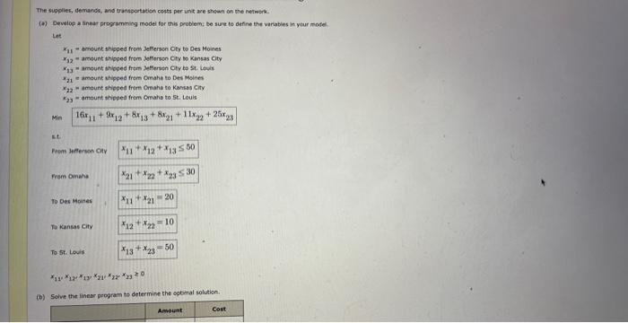 Jefferson City to Des Moines x12 = amount shipped from Jefferson City