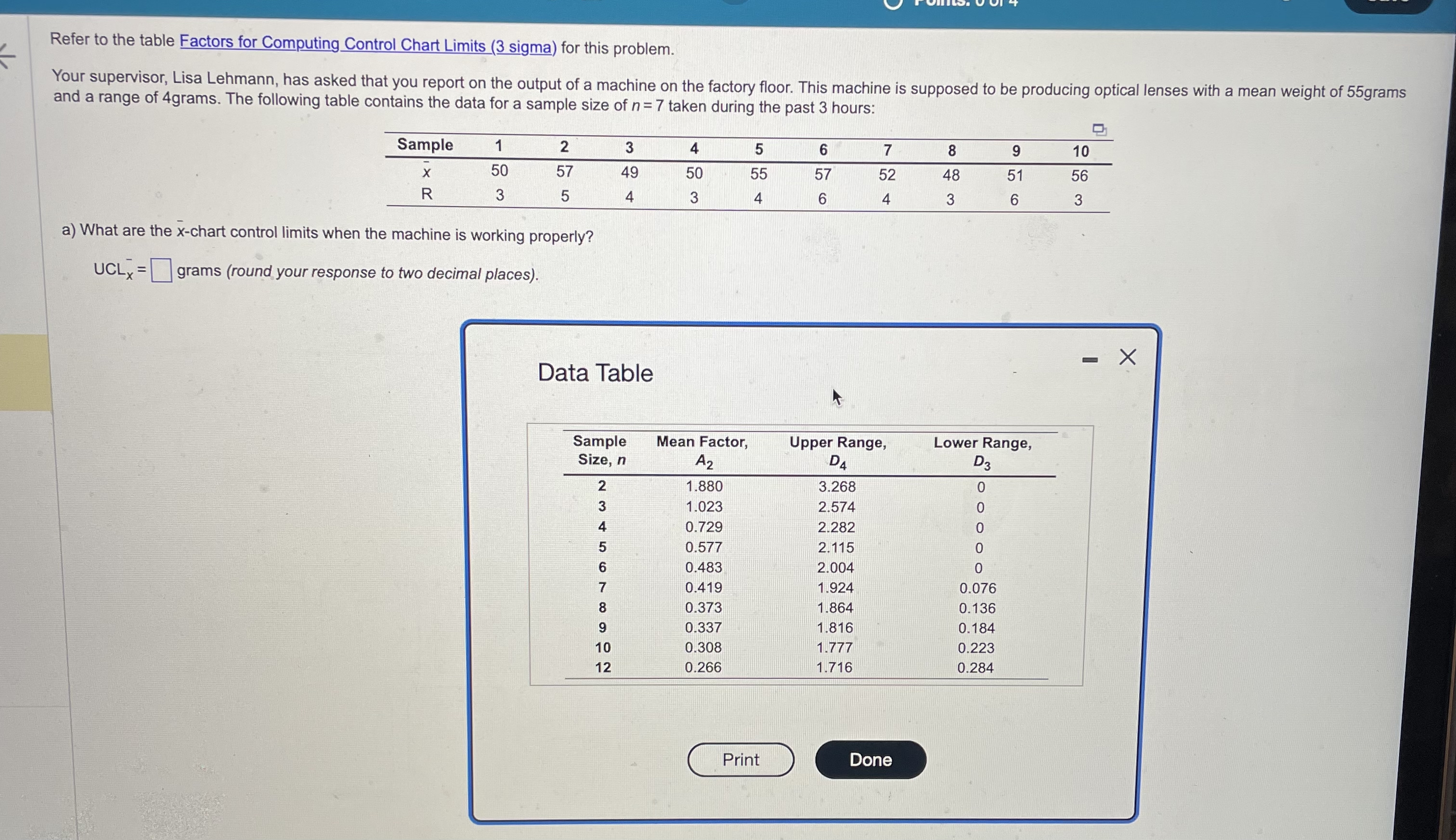 Refer to the table Factors for Computing Control Chart Limits (3