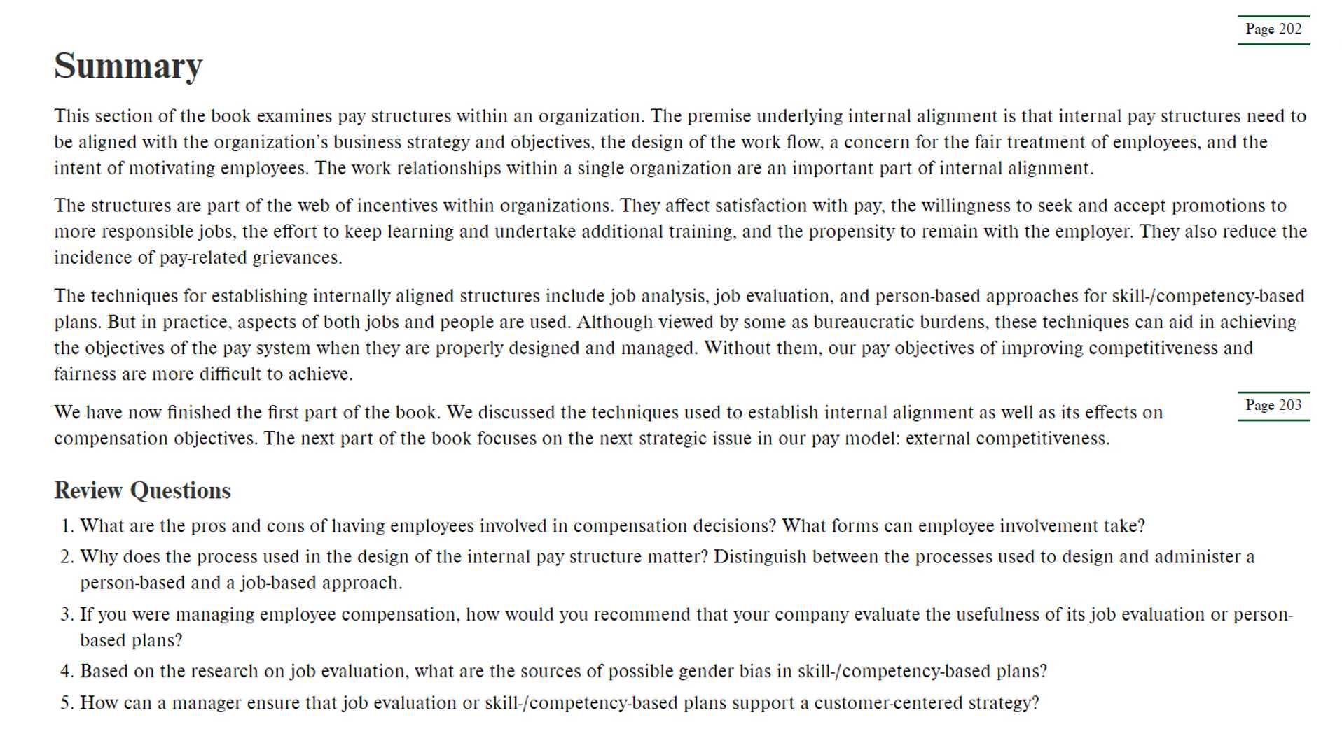  Summary This section of the book examines pay structures within an