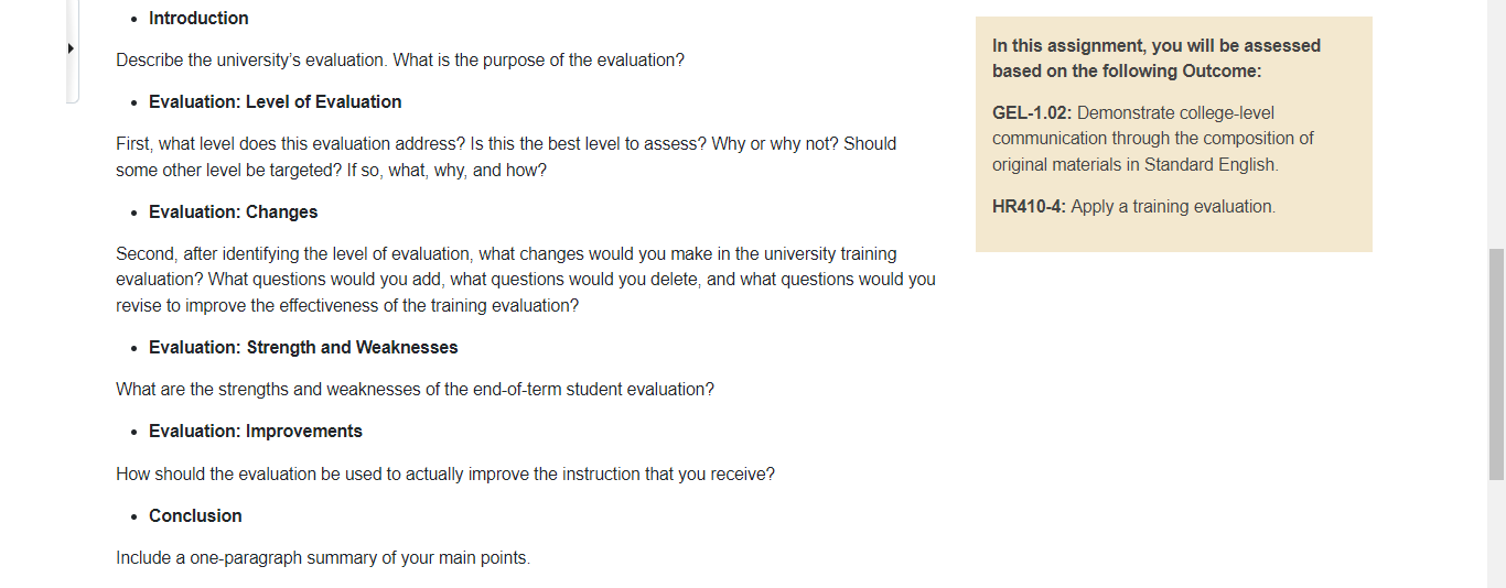 will assess the university's training evaluation (student end-of-term evaluation). The university is