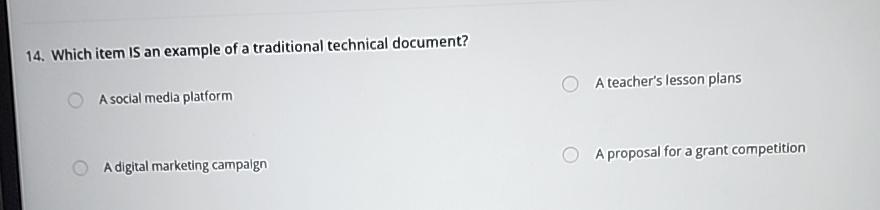  Which item IS an example of a traditional technical document? A