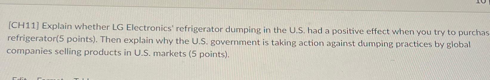  [CH11] Explain whether LG Electronics' refrigerator dumping in the U.S. had