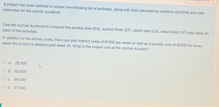 plz solve the question A project has been defined to contain the