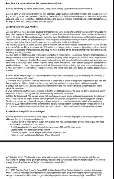  Read the article below and answer ALL the questions that follow.