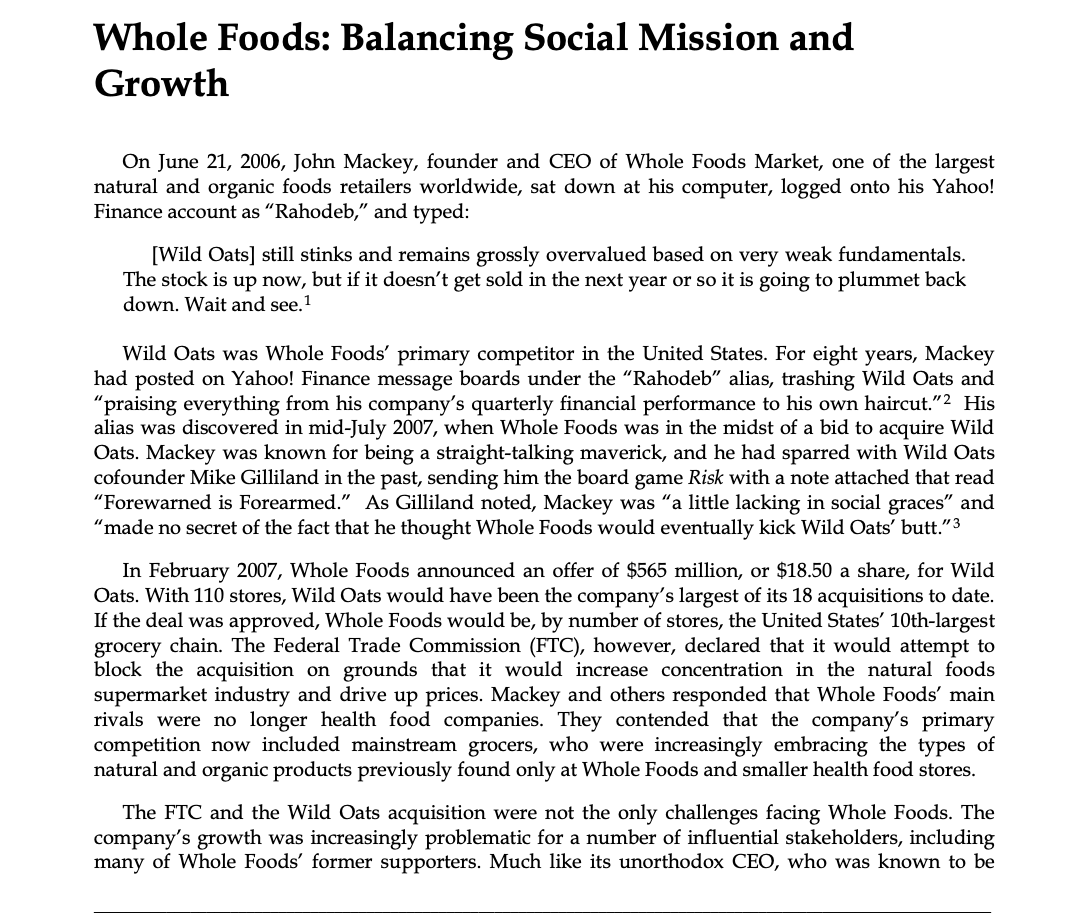 TOPIC: Business Ethics Evaluate John Mackeys paradigm of conscious capitalism and his