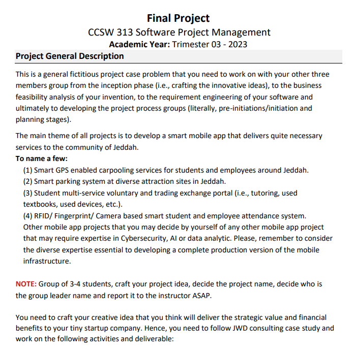 Project General Description This is a general fictitious project case problem